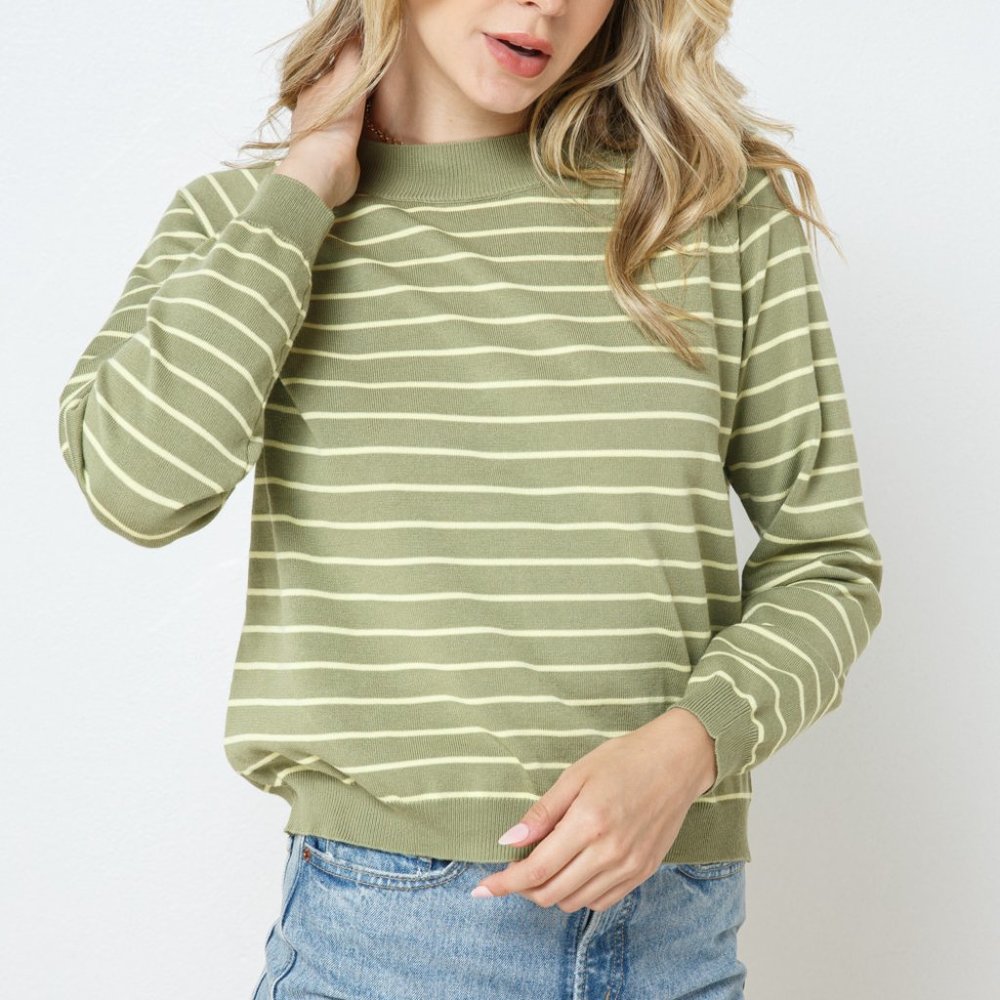 Pin Striped Knit Crew Neck Pullover Sweater
